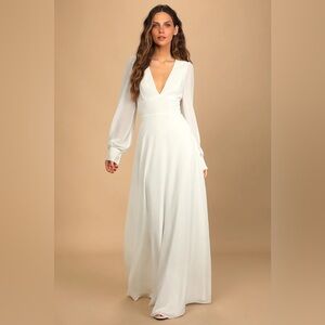 Lulus Talk About Divine White Longsleeve Backless Maxi Dress